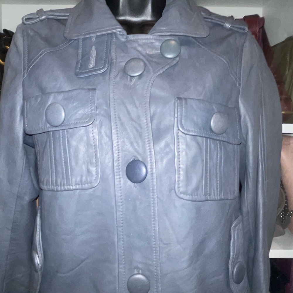 7 for all mankind gray leather jacket. Size small